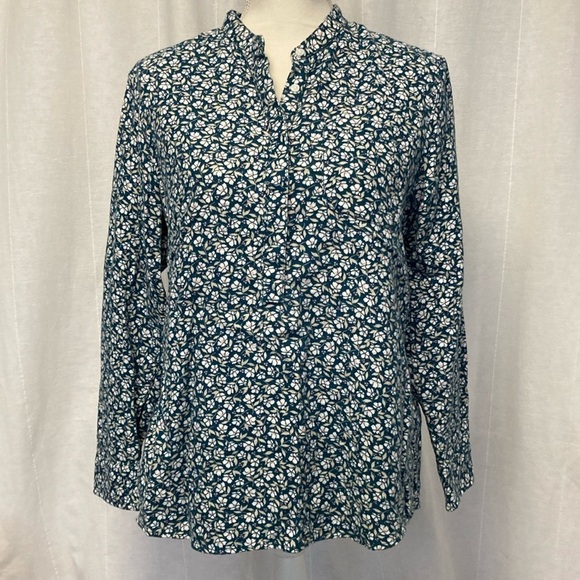 Lands’ End Cotton Flannel Teal Floral Tunic PETITE - Picture 1 of 6
